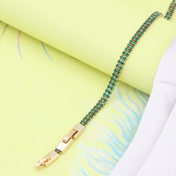 Rose Gold Bracelet with Green Stones, XPBL0679 - Picture 7 of 12